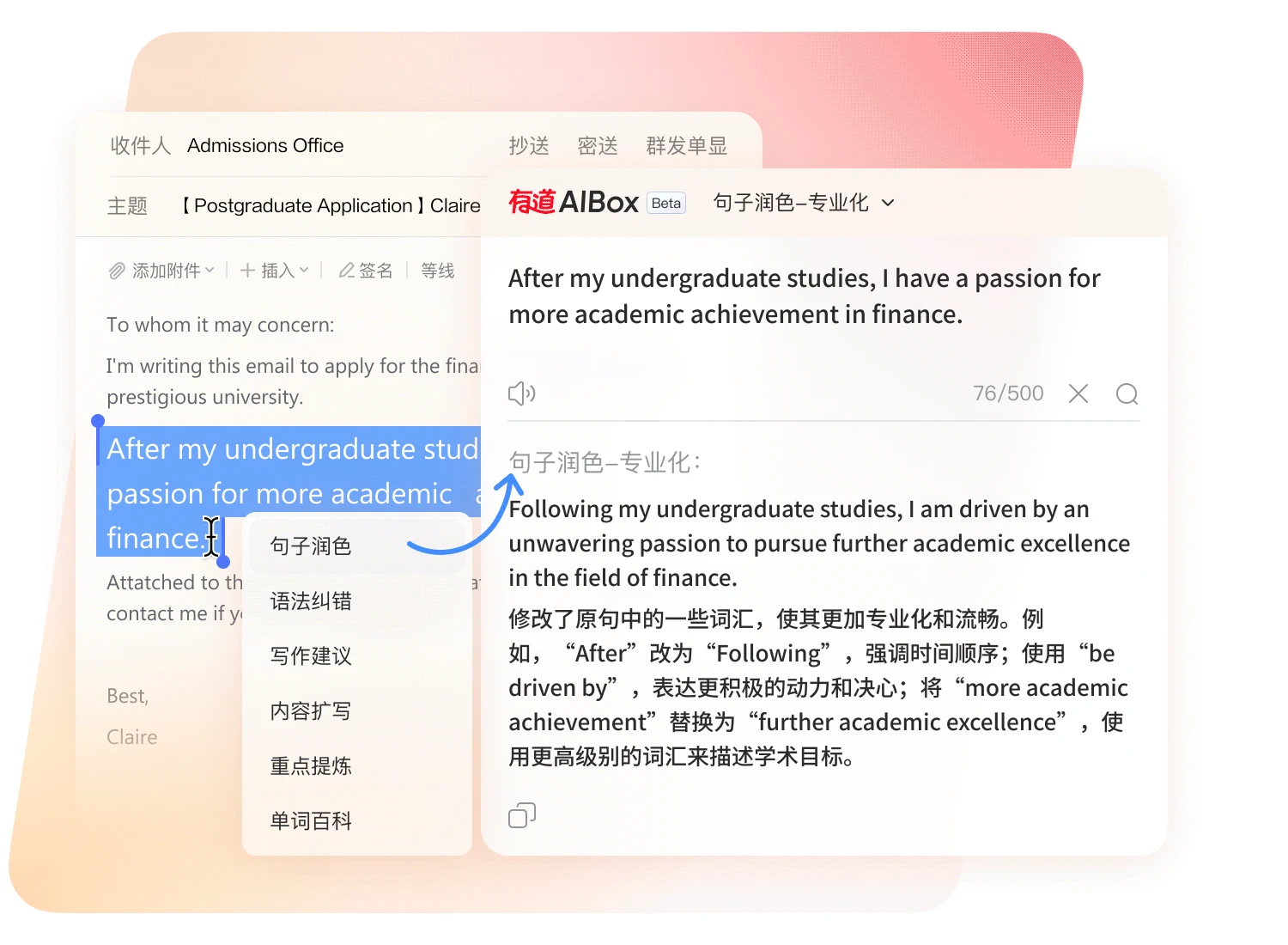 有道翻译桌面端功能界面，展示日常查词高效入口
